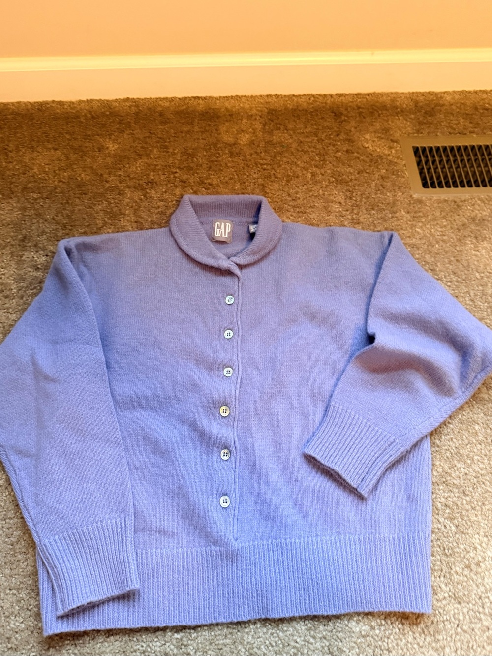 Vtg GAP Women's Lavender Button-Front Sweater lambswool Sz s Cottagecore